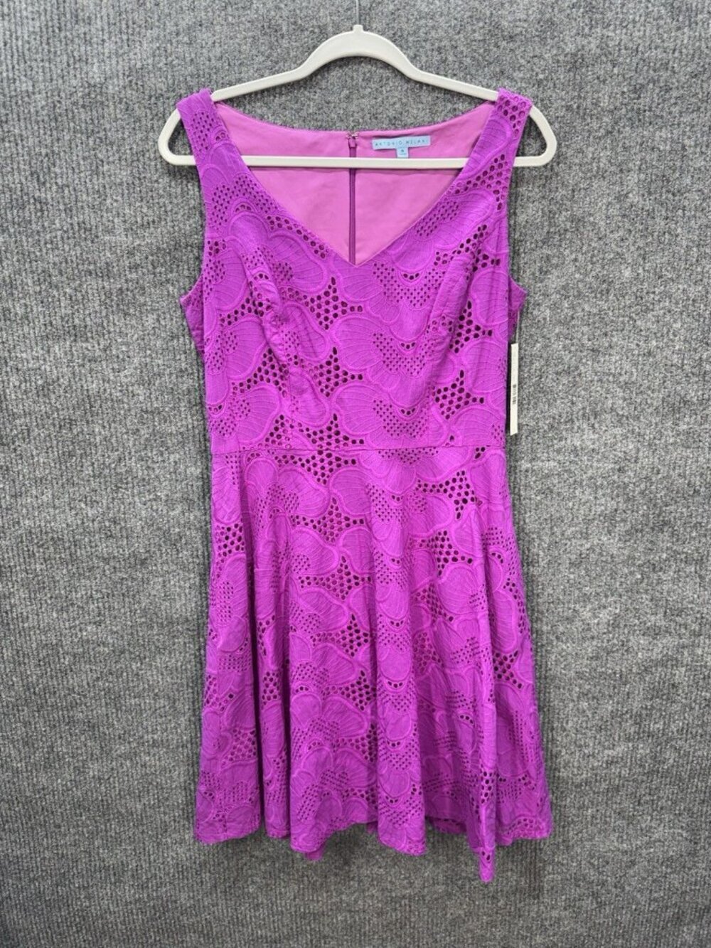 Antonio Melani Dress Womens 8 Fushia Purple Pink Eyelet A-Line Sleeveless V-Neck